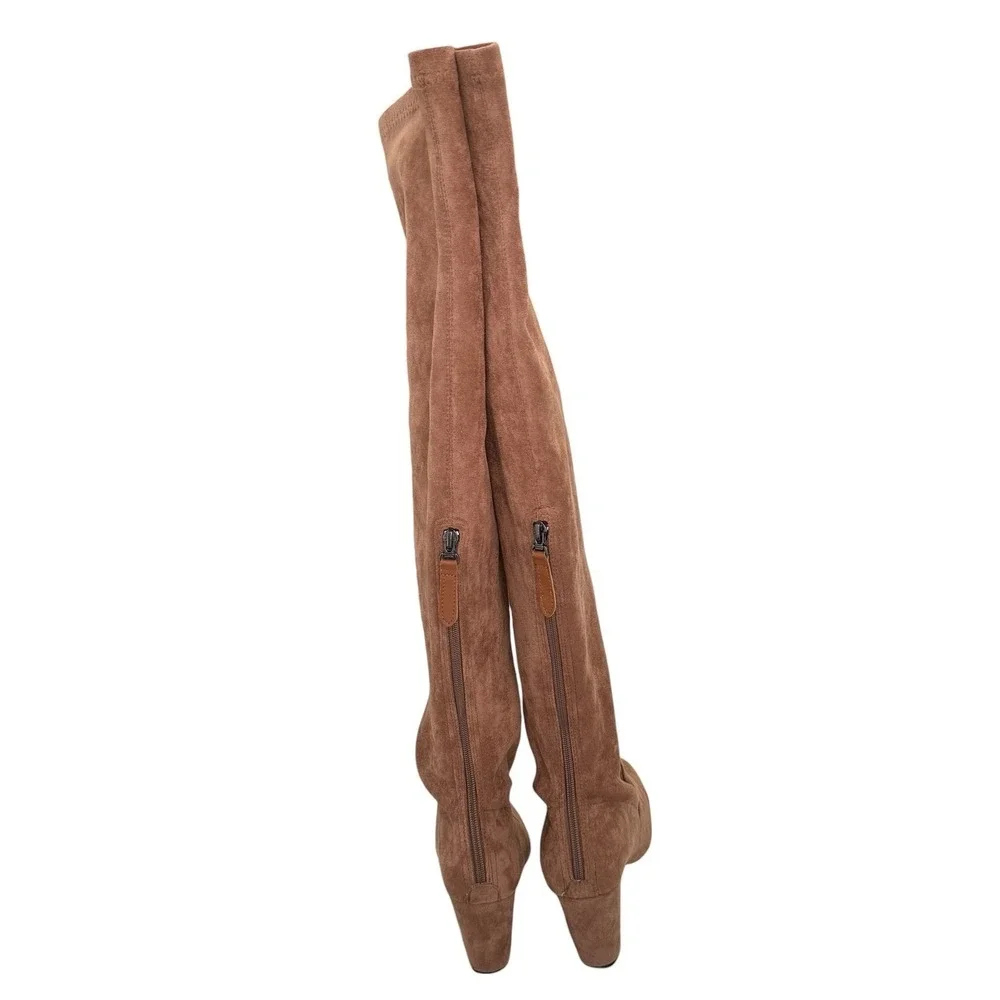Tan Vegan Suede Over The Knee Boots EU 42‎ US 11 Block Heel Thigh High Boho Chic